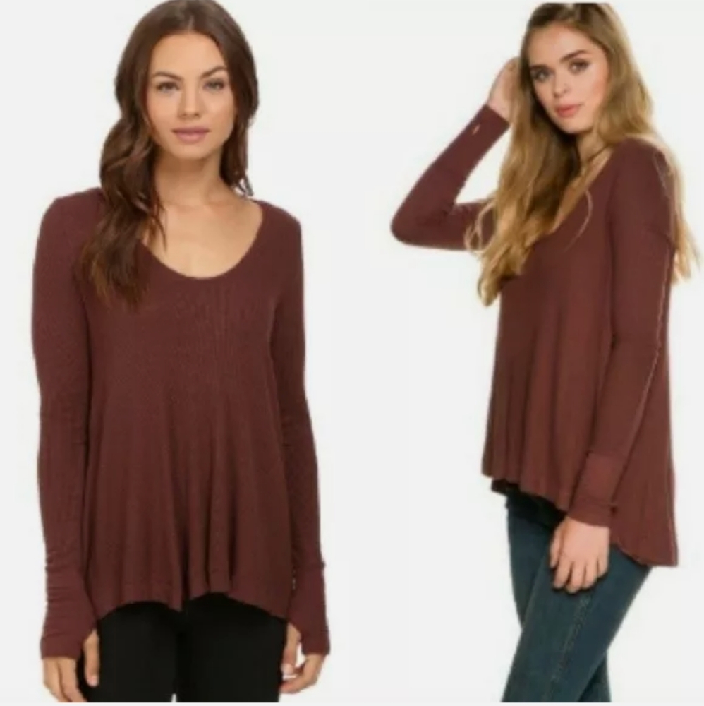 We The Free Malibu Thermal Waffle Knit Scoop Neck Shirt Top Tunic Rayon Sz S